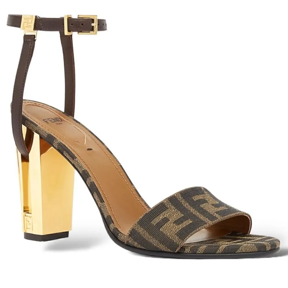 FENDI DELFINA FF & LEATHER SANDAL | Size: 38 |